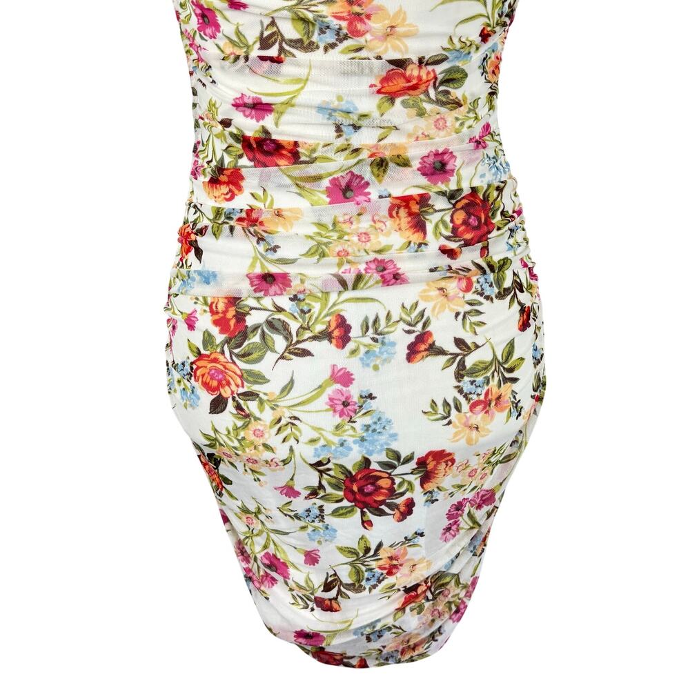 CITY STUDIO FLORAL RUCHED MESH BODYCON DRESS IN CREAM NWT JUNIORS SIZE 5/6 - Picture 10 of 15
